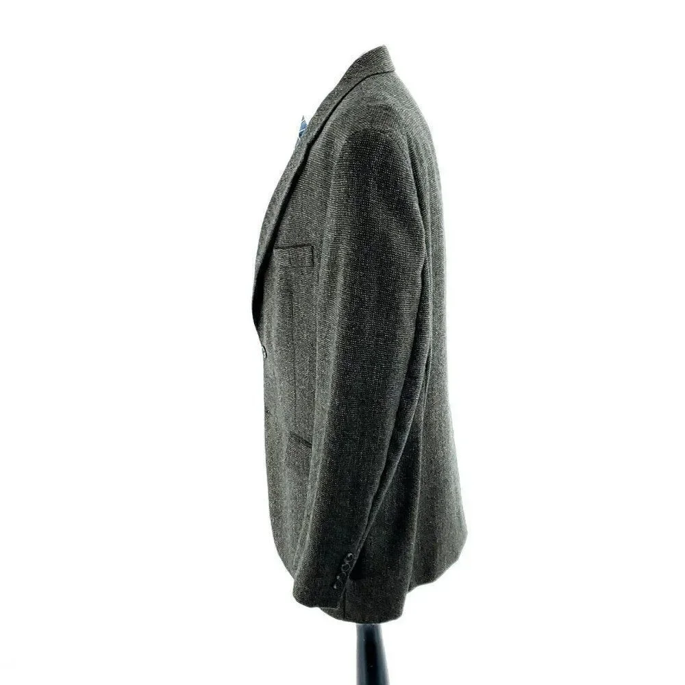 Chaps Ralph Lauren Tweed Wool Alpaca 2 Button Sport Coat 44L Black Tan Birdseye‎